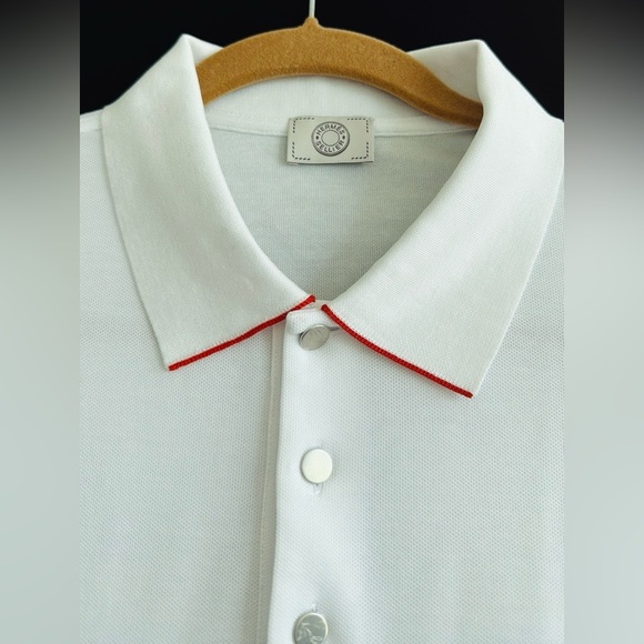 Hermes White Polo Shirt short sleeves runs small. Brand new w/tags, Size 2XL, XL - Picture 8 of 14